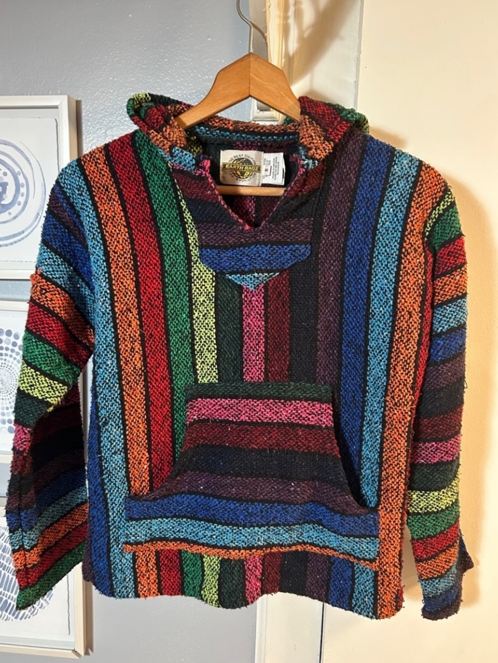 Earth Ragz Size S Bold Rainbow Color LongSleeve Baja Hippie Surfer Hoodie